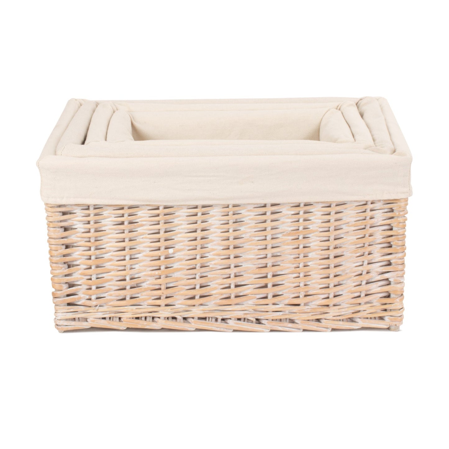 White Wash Willow Storage Basket with White Lining Set 4