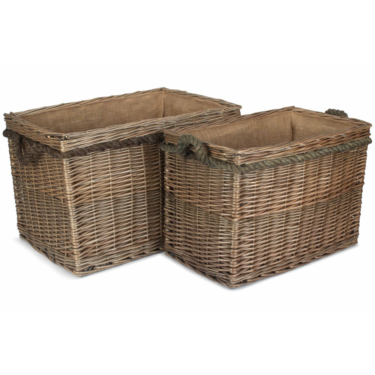 Set of 2 Rectangular Rope Handled Log Baskets
