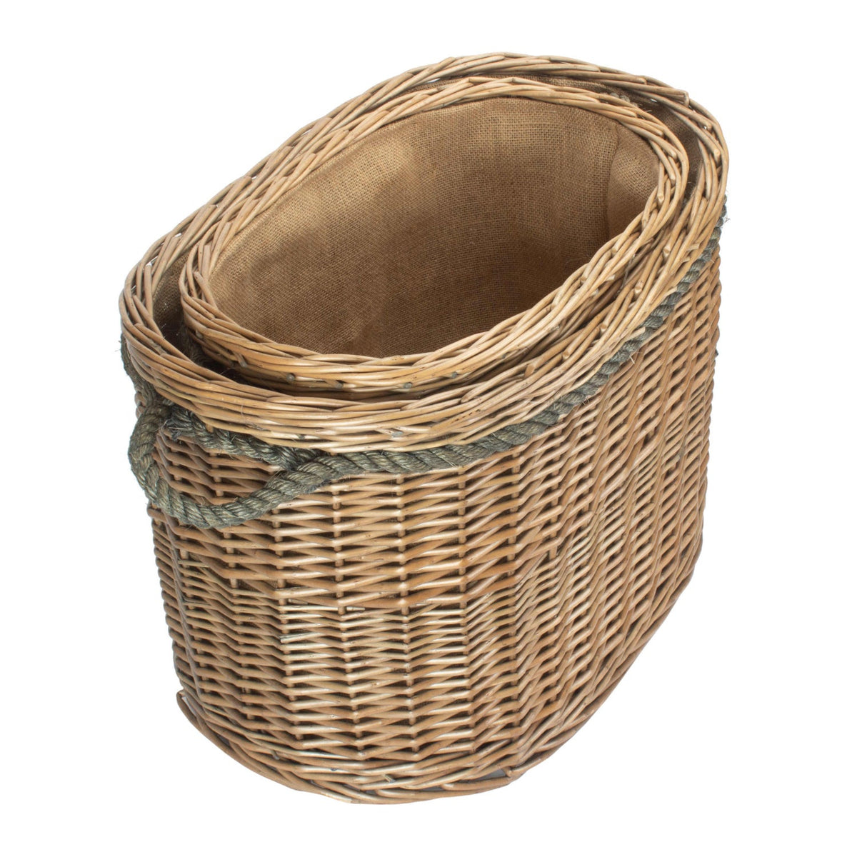 Set 2 Oval Rope Handled Log Baskets