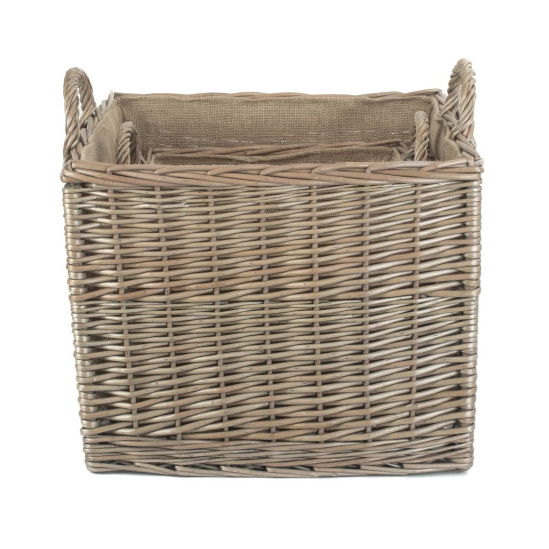 Square Lined Wicker Log Storage Basket Set 2