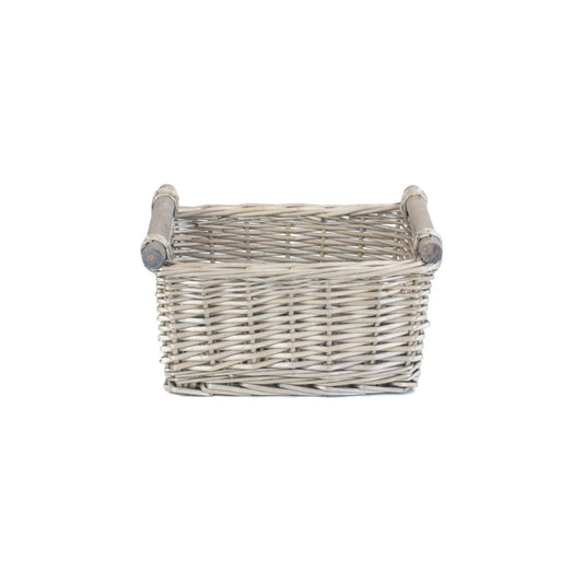 Small Antique Wash Wooden Handled Storage Basket