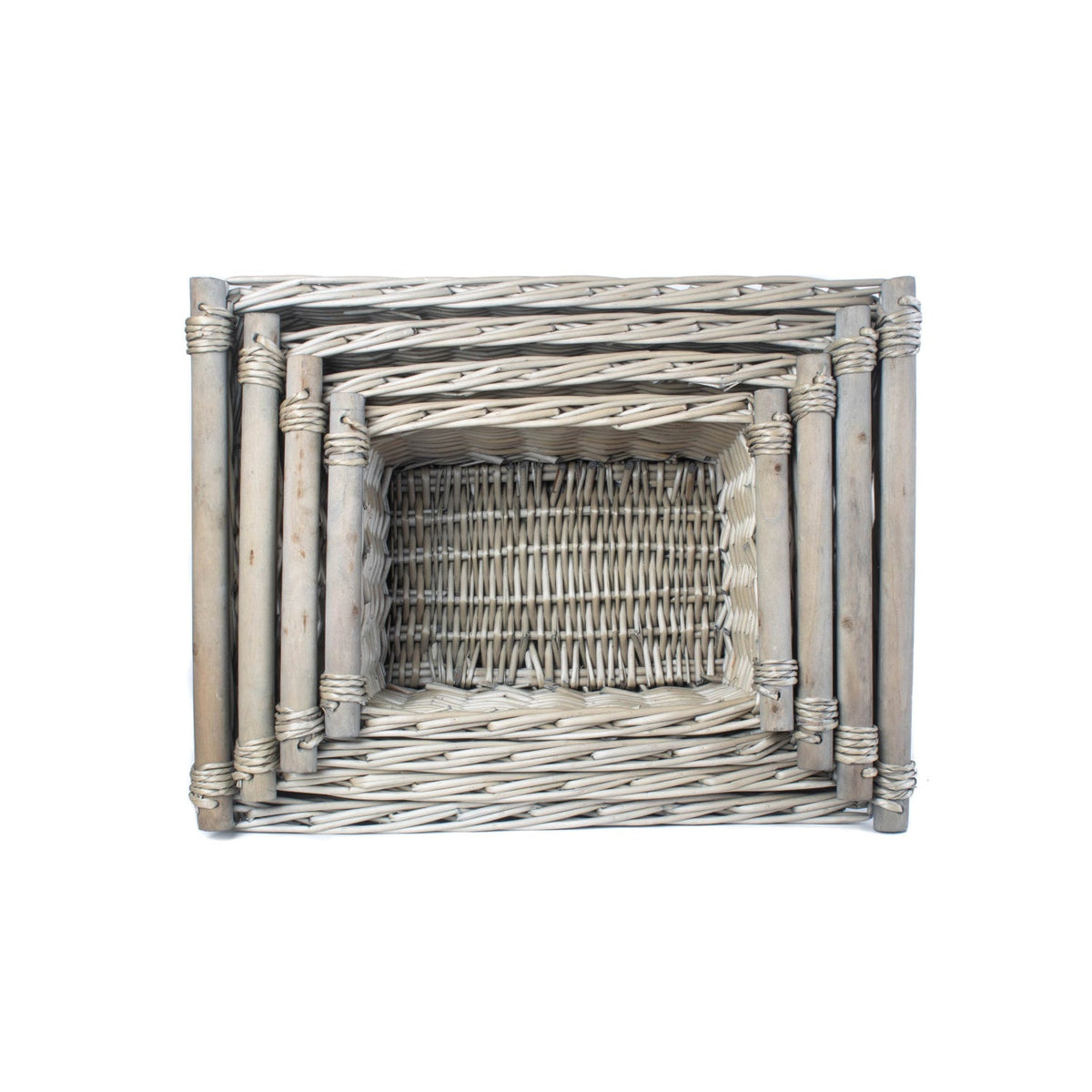 Antique Wash Wooden Handled Storage Basket Set 4
