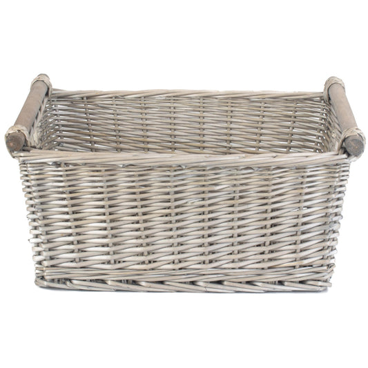 Extra Large Antique Wash Wooden Handled Storage Basket