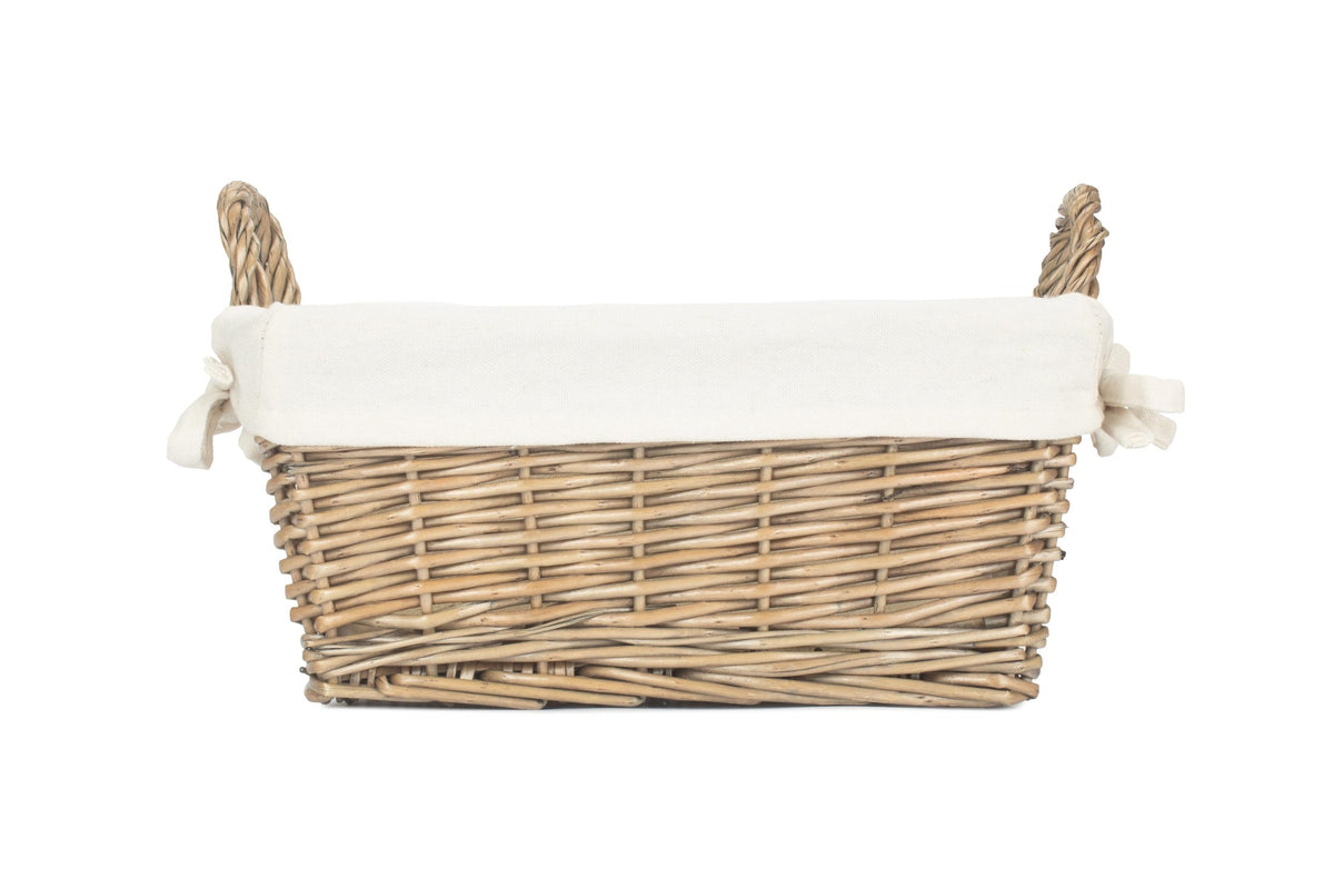 Medium Antique Wash Willow Tapered Storage Basket with White Lining