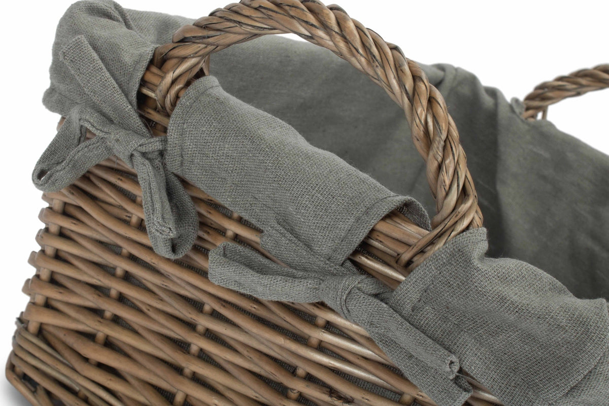 Large Antique Wash Willow Tapered Storage Basket with Grey Sage Lining