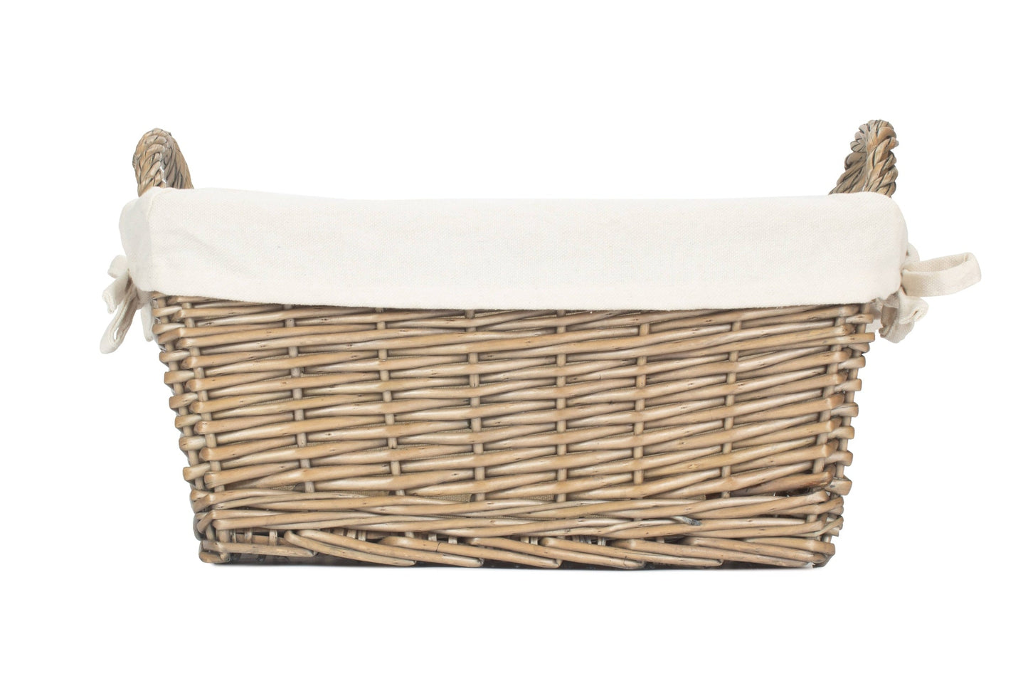 Large Antique Wash Willow Tapered Storage Basket with White Lining