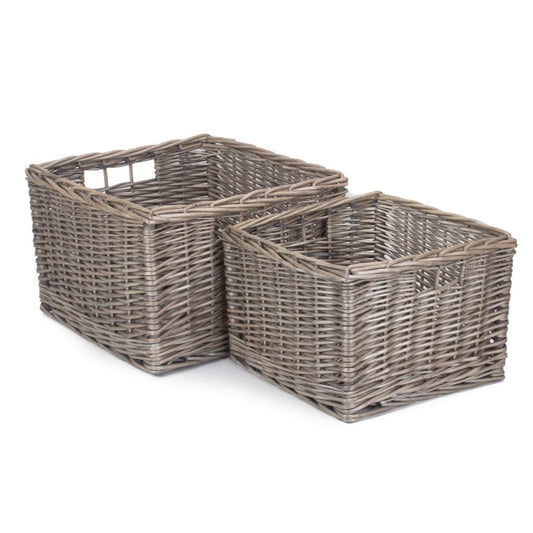 Square Antique Wash Willow Storage Basket Set 2