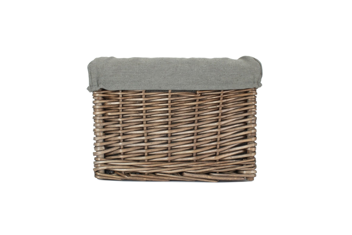 Small Square Antique Wash Willow Storage Basket with Grey Sage Lining