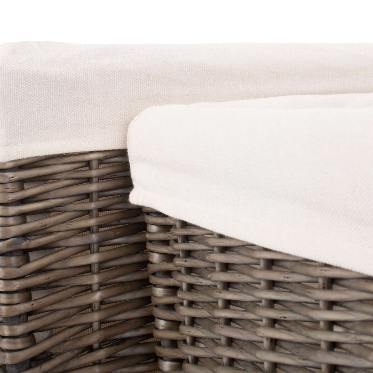 Square Antique Wash Willow Storage Basket with White Lining Set 2