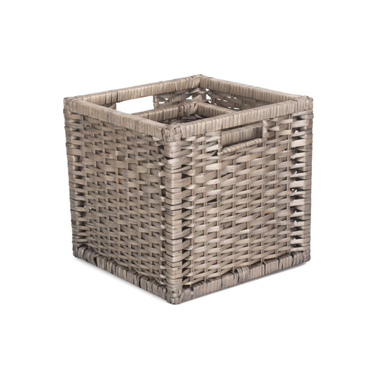 Wooden Framed Split Willow Storage Basket Set 2