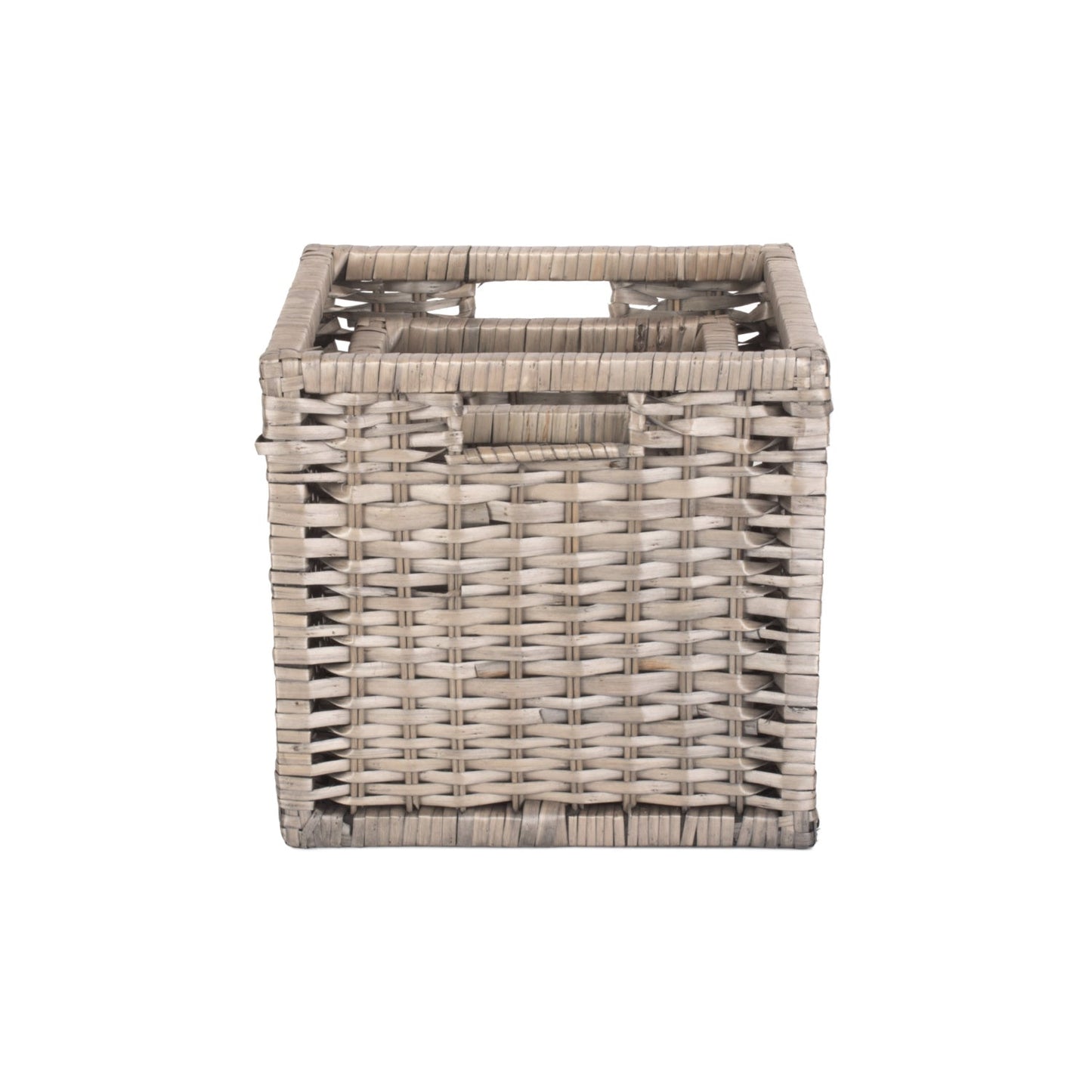 Wooden Framed Split Willow Storage Basket Set 2