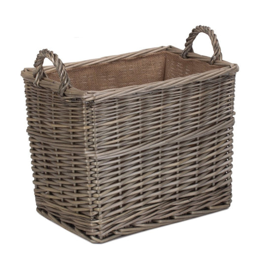 Small Rectangular Lined Wicker Log Storage Basket