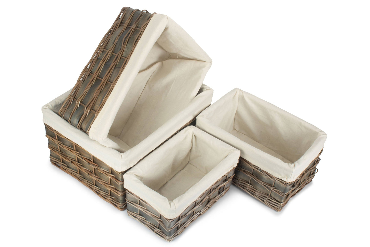 Grey Scandi Storage Basket with White Lining Set 4