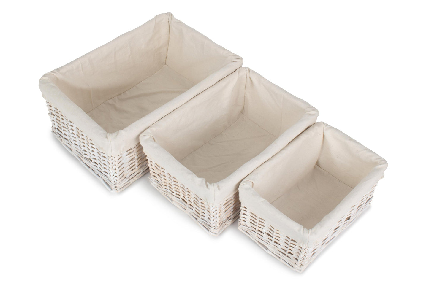 White Wash Wicker Storage Basket with Lining Set 3