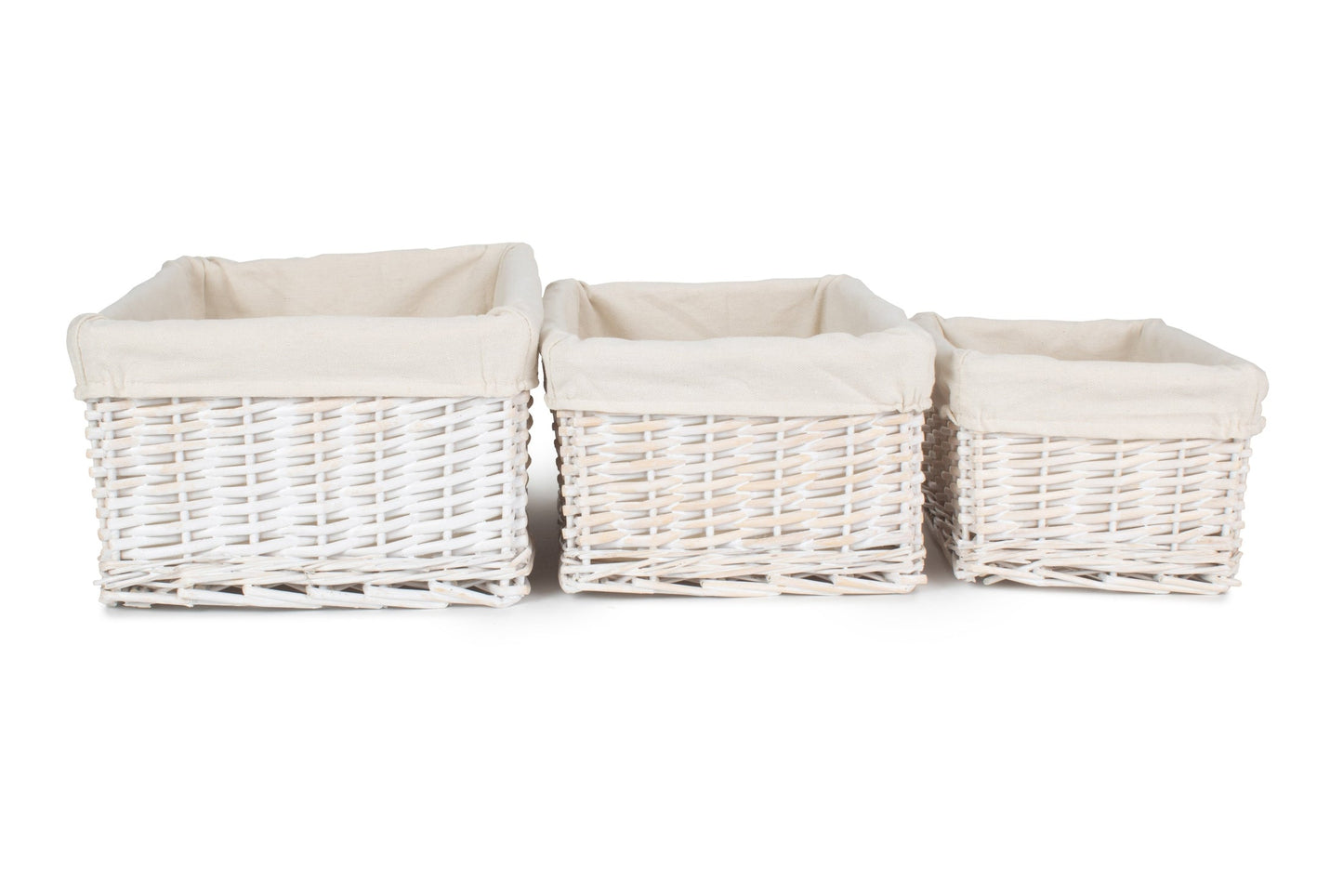 White Wash Wicker Storage Basket with Lining Set 3