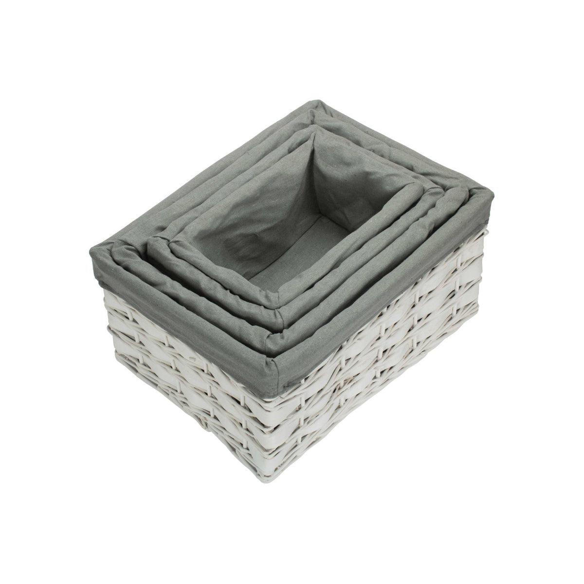 White Scandi Storage Basket with Grey Sage Lining Set 4