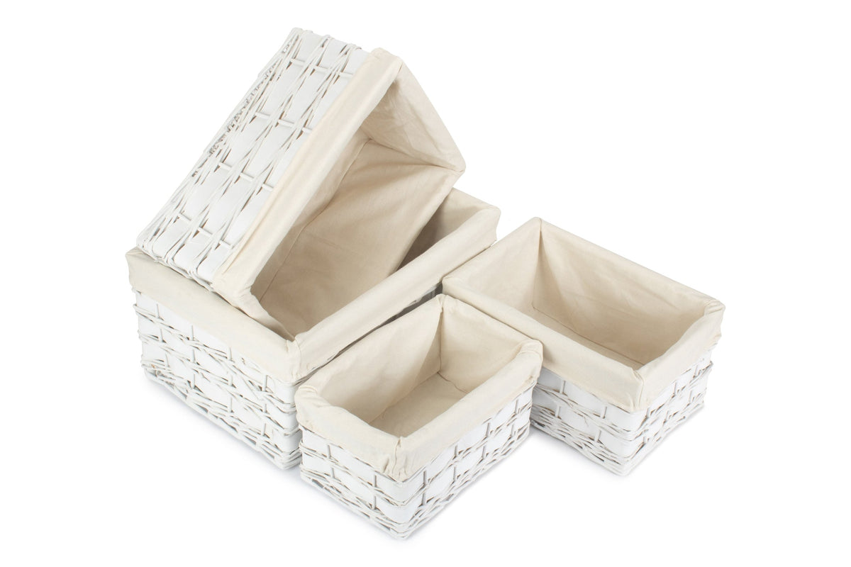 White Scandi Storage Basket with White Lining Set 4