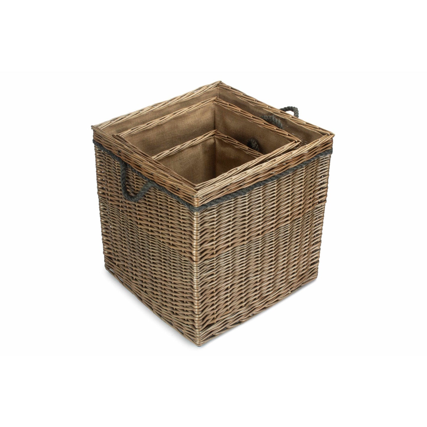 Antique Wash Willow Square Storage Basket Set 3