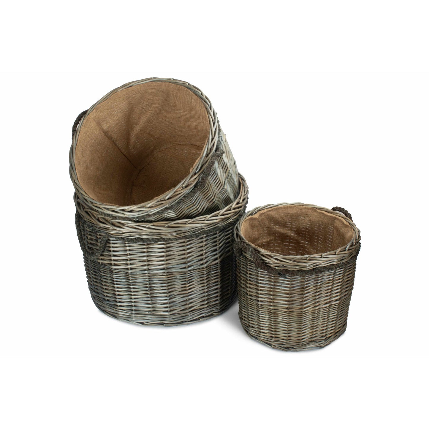 Antique Wash Willow Round Storage Basket Set 3