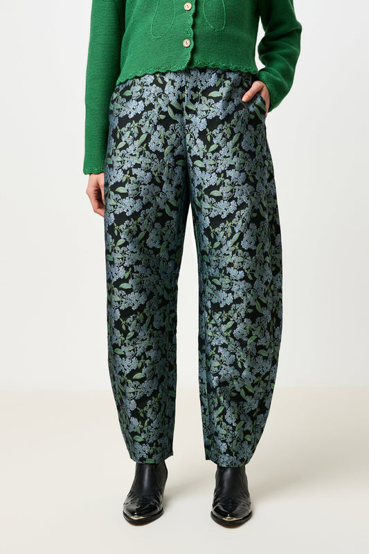 Sutton Blossom Jacquard Barrel Trouser - Black
