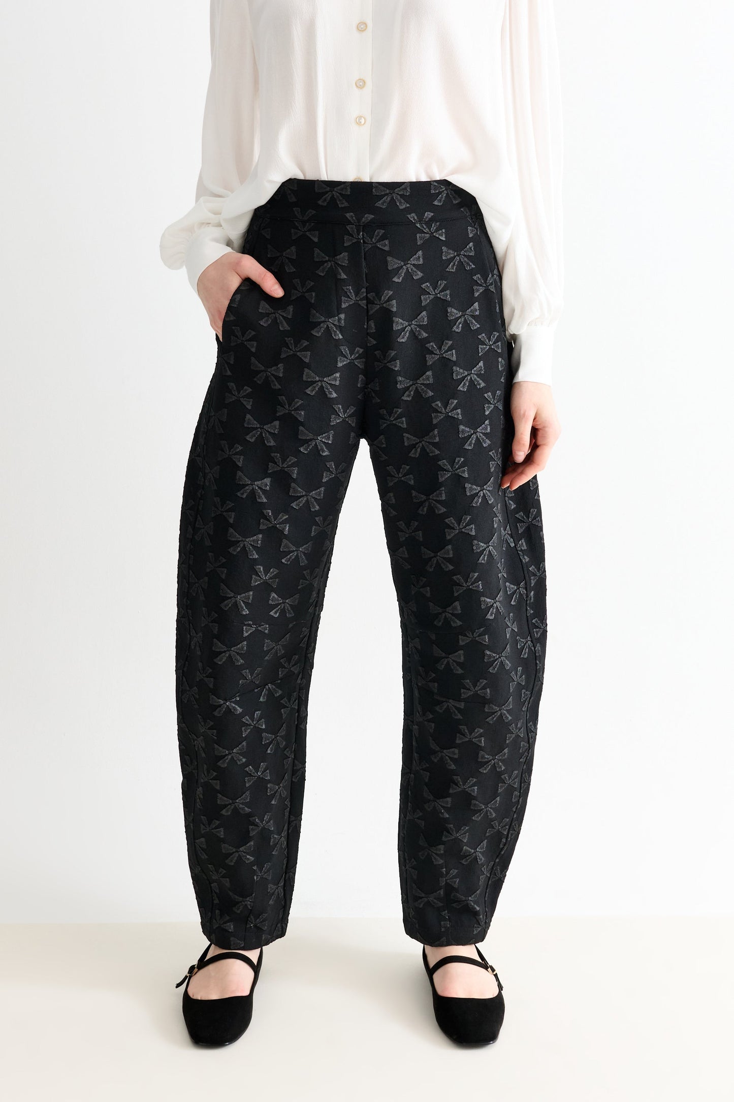 Sutton Black Bow Jacquard Barrel Trousers