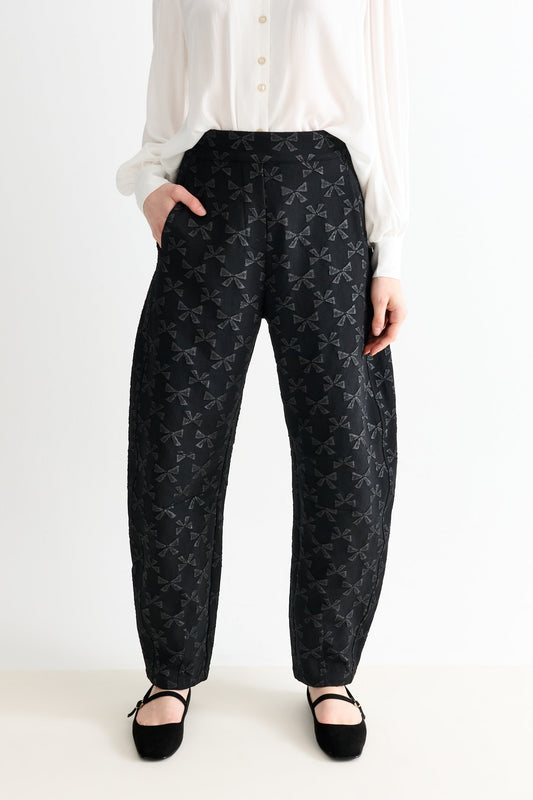 Sutton Black Bow Jacquard Barrel Trousers