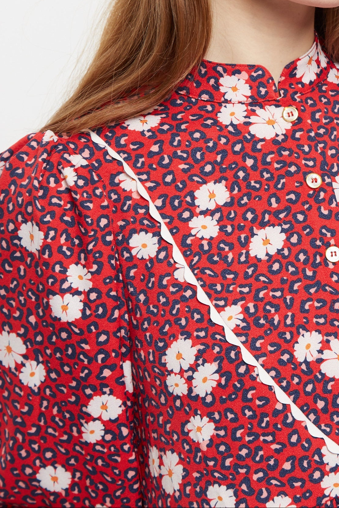 Louche Suzanne Roaring Daisy Print Long Sleeve Mini Dress - Red