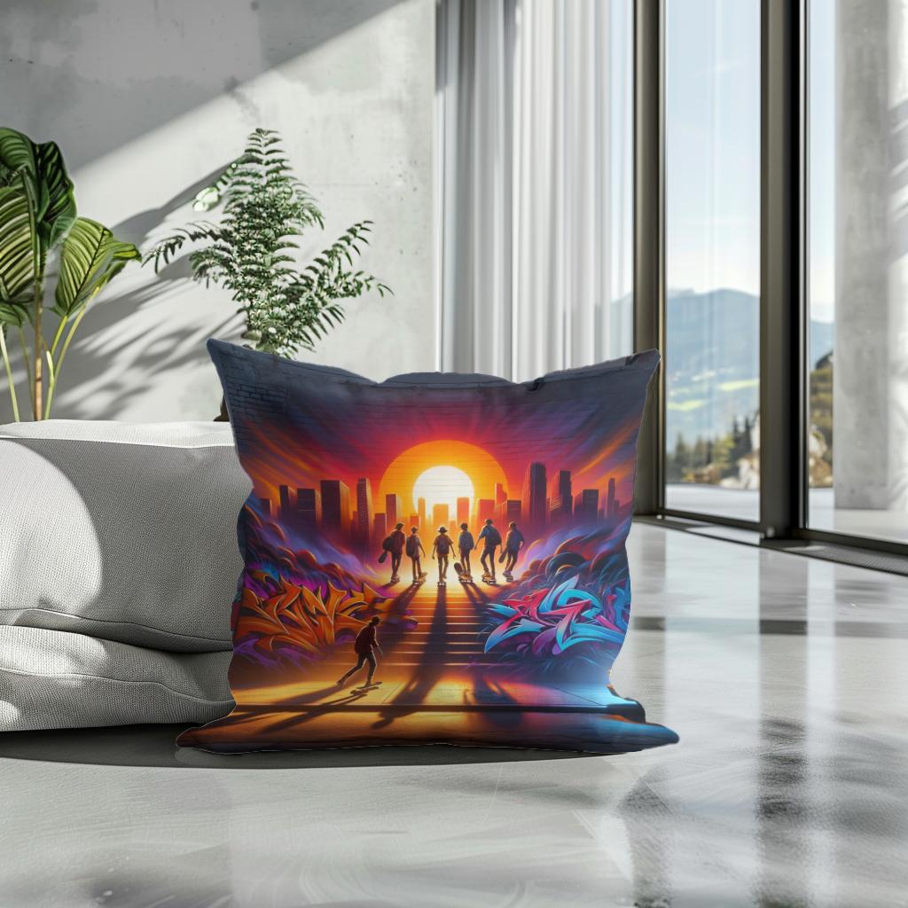 Sunset Skate Session Cotton Cushion
