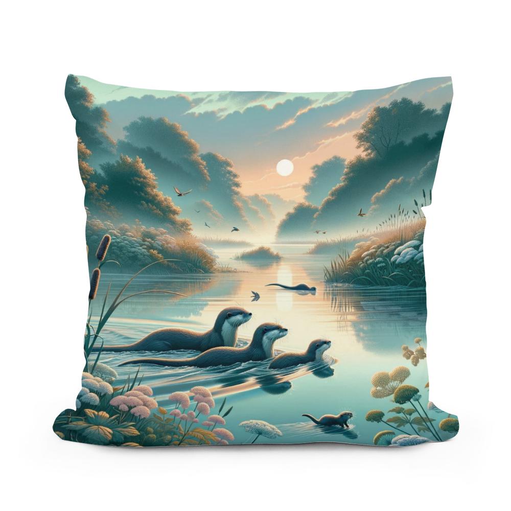 Dawn Otters Cotton Cushion