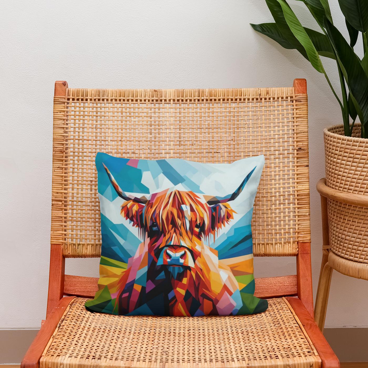 Cubist Highland Cow Essence Cotton Cushion