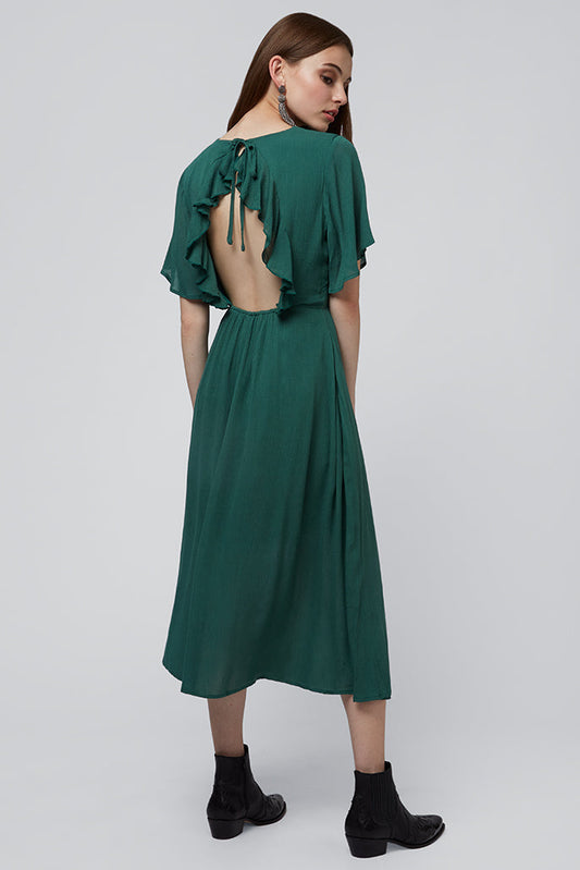 Safa Green Cut Out Back Midi Dress