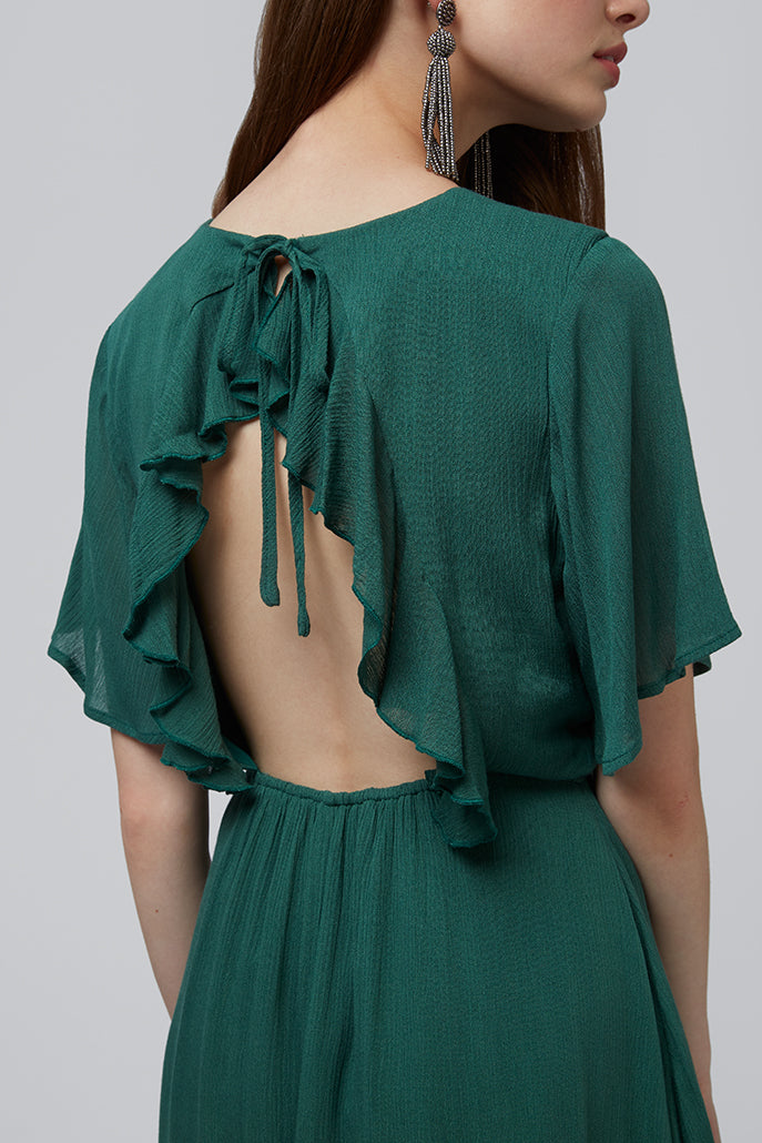 Safa Green Cut Out Back Midi Dress