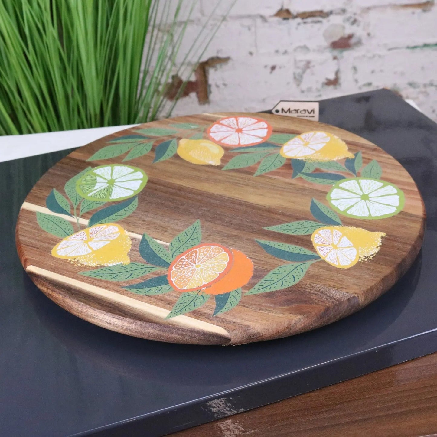 Saitras 35cm Wooden Lazy Susan Citrus Design