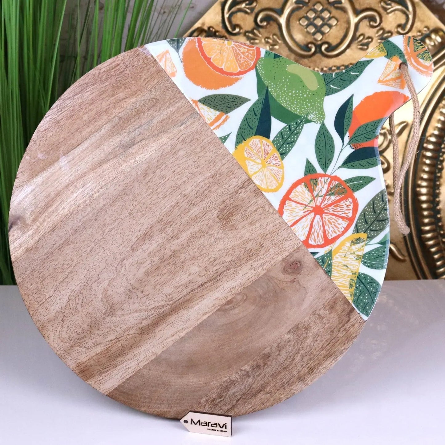 Saitras Round Chopping Board 48cm Enamel Citrus Design - White