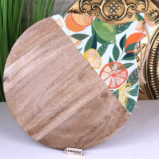 Saitras Round Chopping Board 48cm Enamel Citrus Design - White