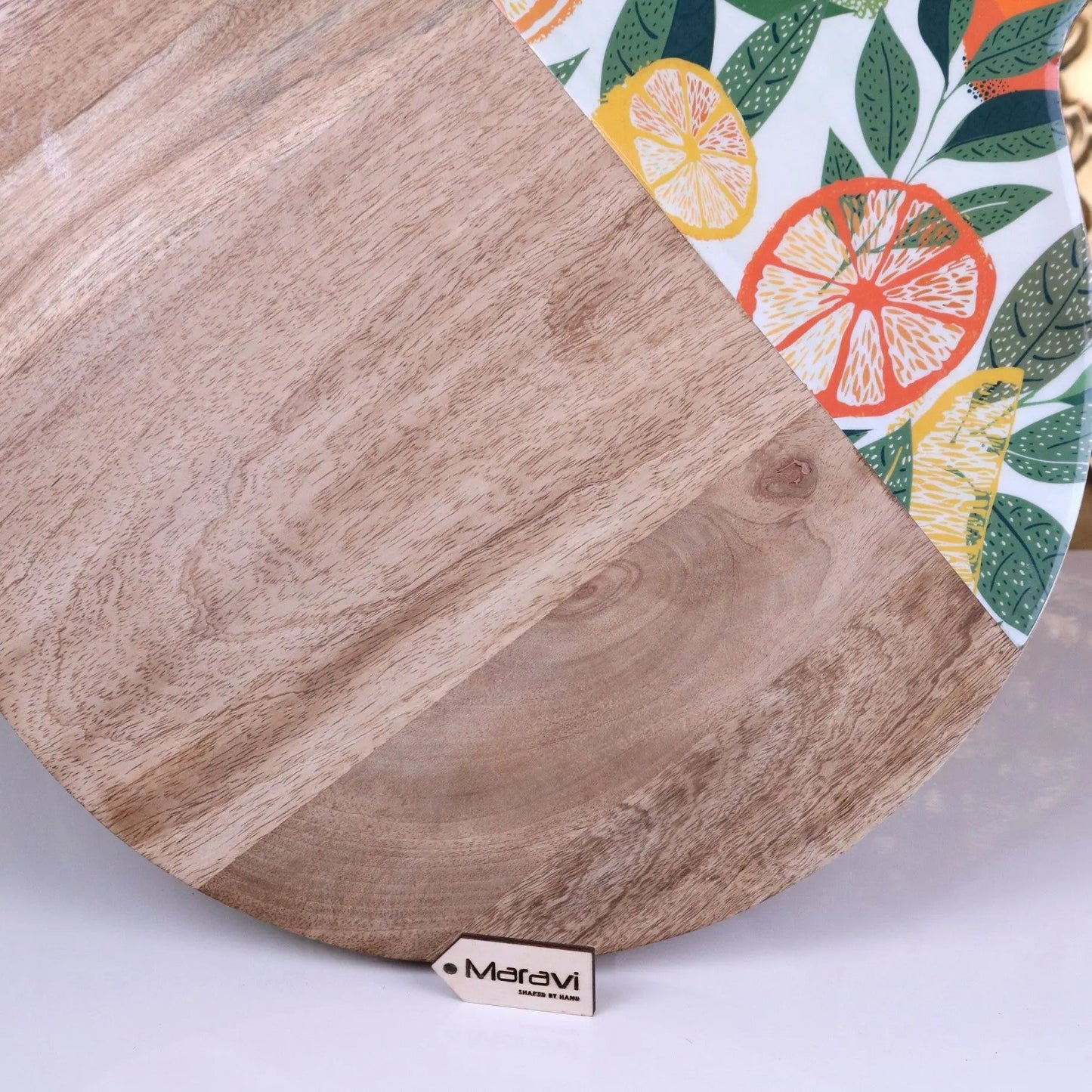Saitras Round Chopping Board 48cm Enamel Citrus Design - White