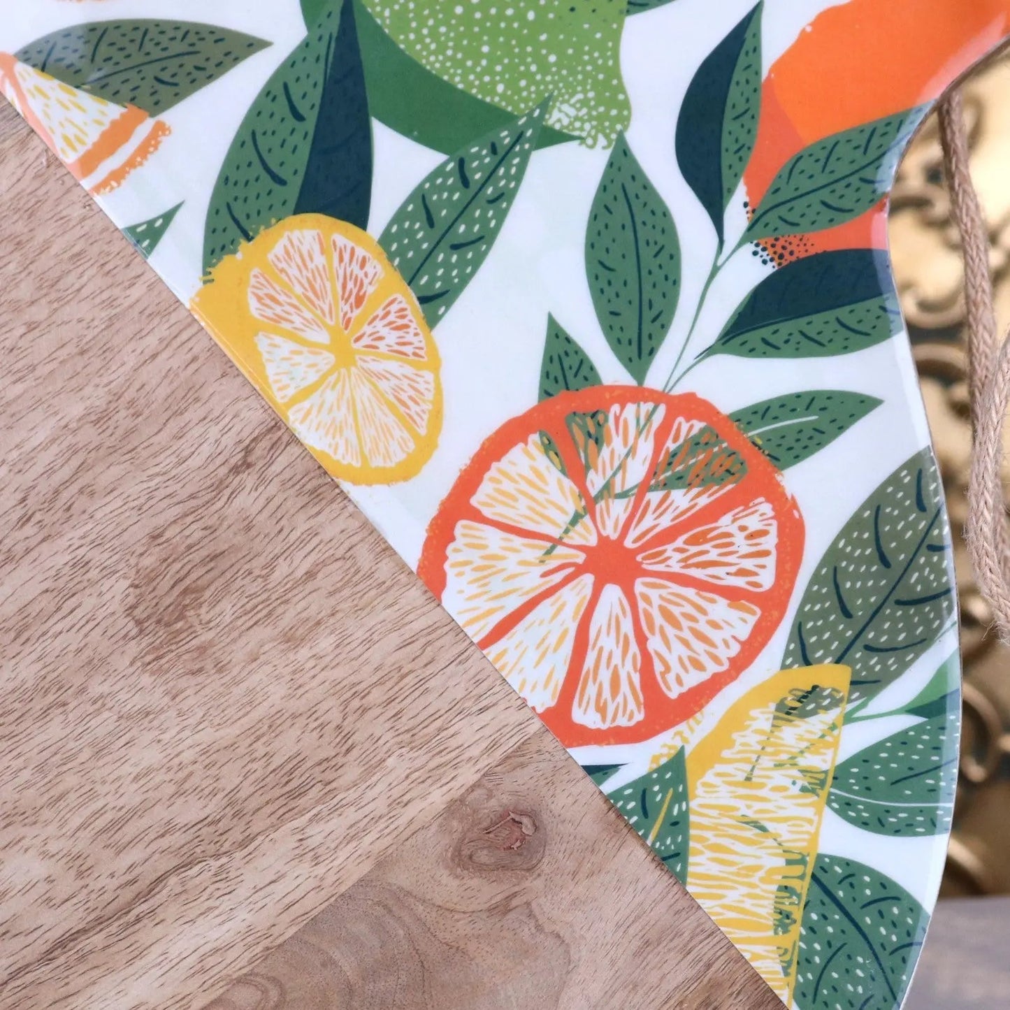 Saitras Round Chopping Board 48cm Enamel Citrus Design - White