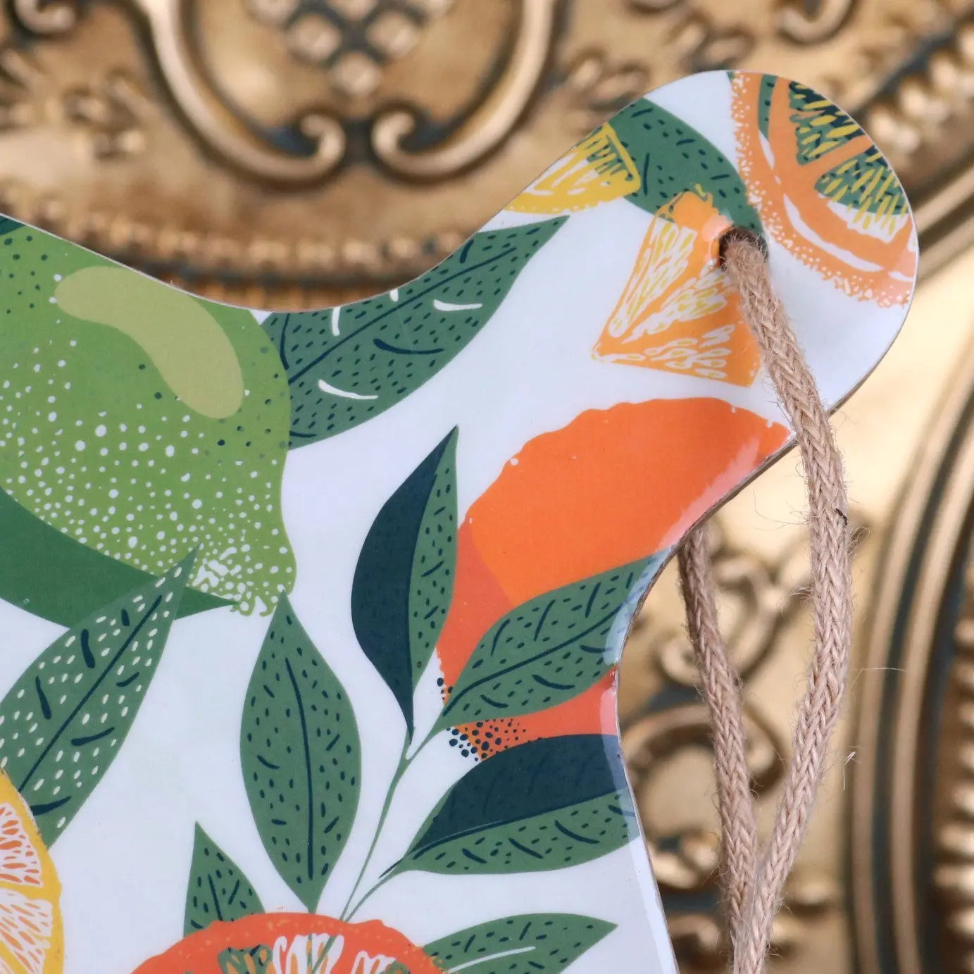 Saitras Round Chopping Board 48cm Enamel Citrus Design - White