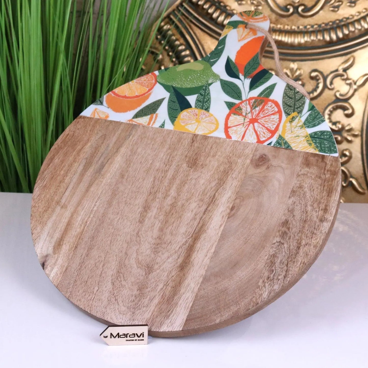 Saitras Round Chopping Board 48cm Enamel Citrus Design - White