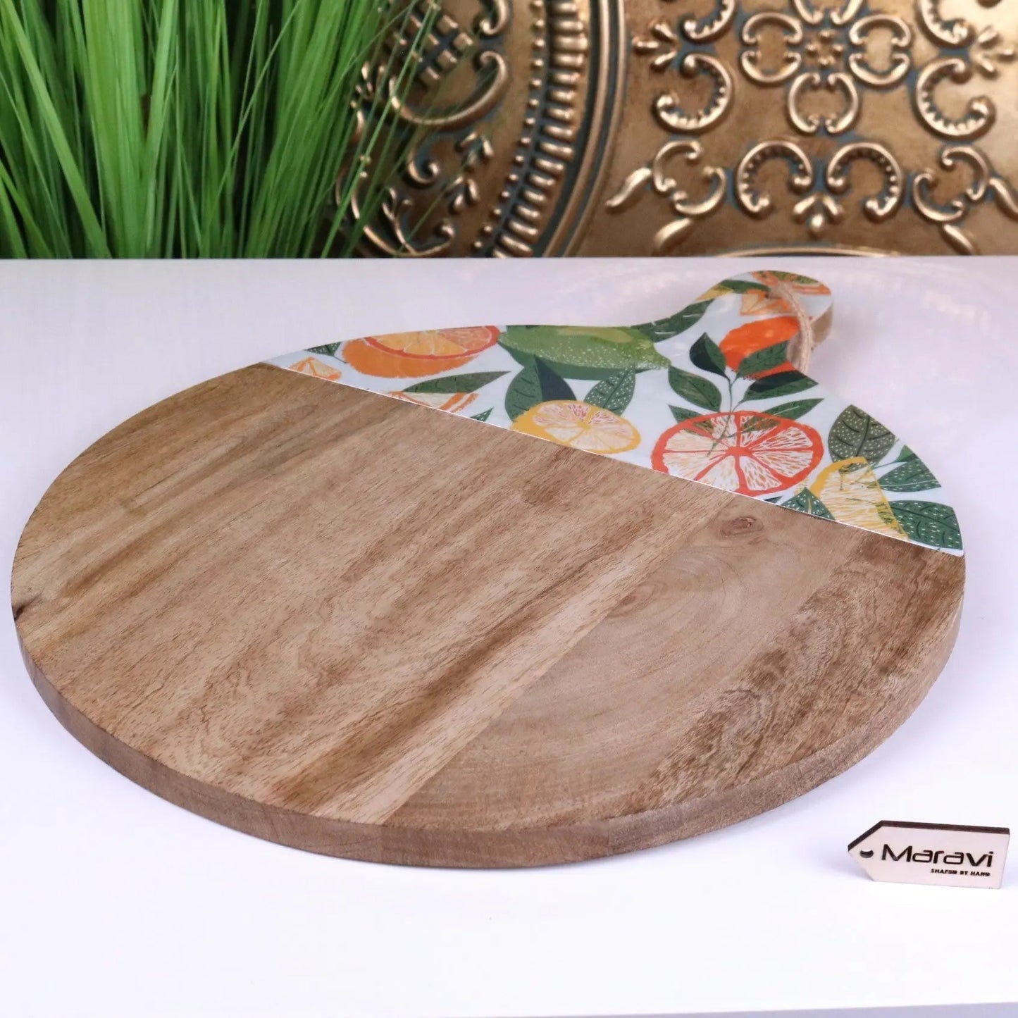 Saitras Round Chopping Board 48cm Enamel Citrus Design - White