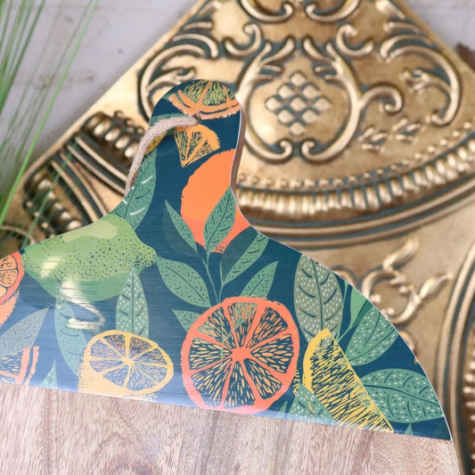 Saitras Round Chopping Board 48cm Enamel Citrus Design - Green