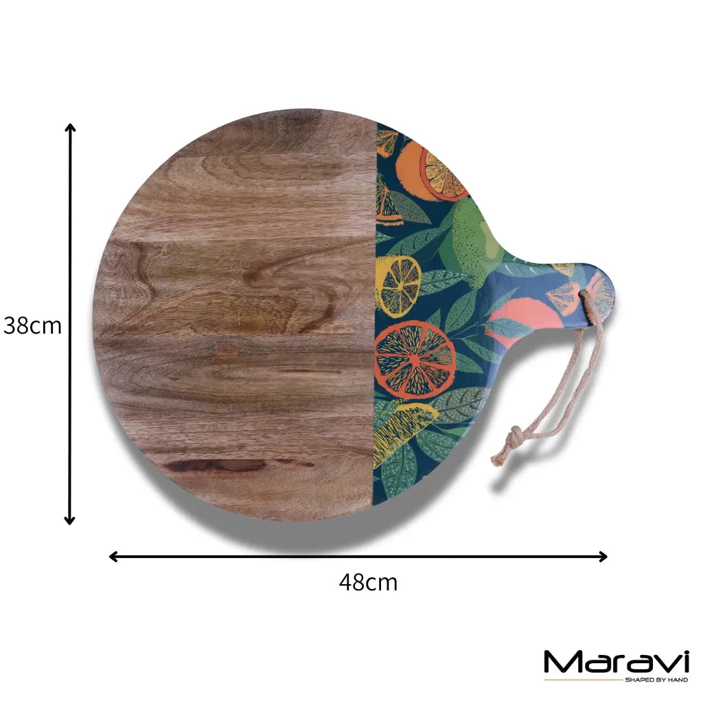 Saitras Round Chopping Board 48cm Enamel Citrus Design - Green