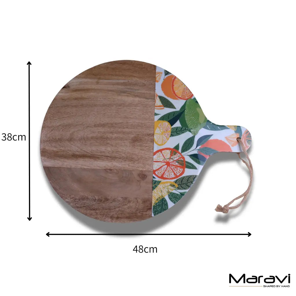 Saitras Round Chopping Board 48cm Enamel Citrus Design - White