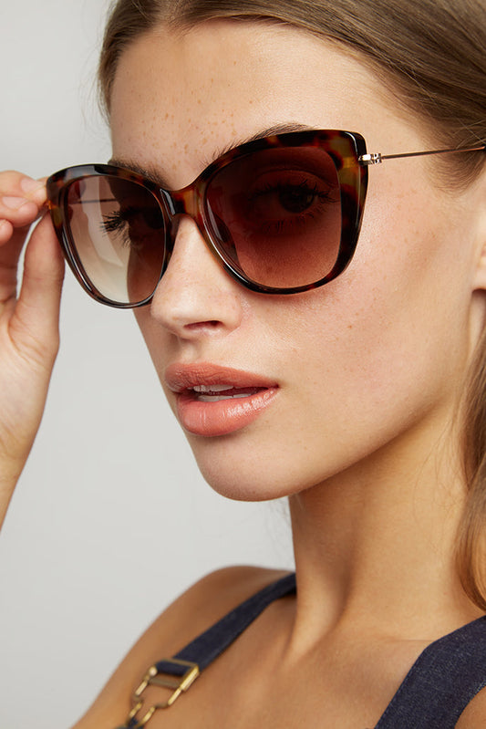 Louche Sam Cat Eye Sunglasses Metal Sides - Tortoiseshell