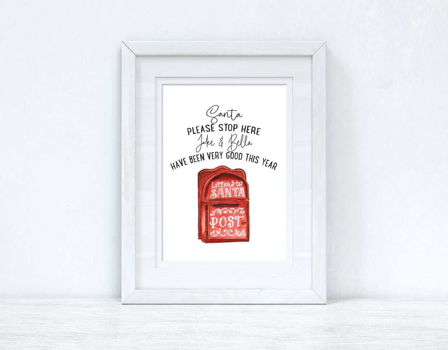 Santa Please Stop Here Custom Name Christmas Seasonal Wall Home Decor Print