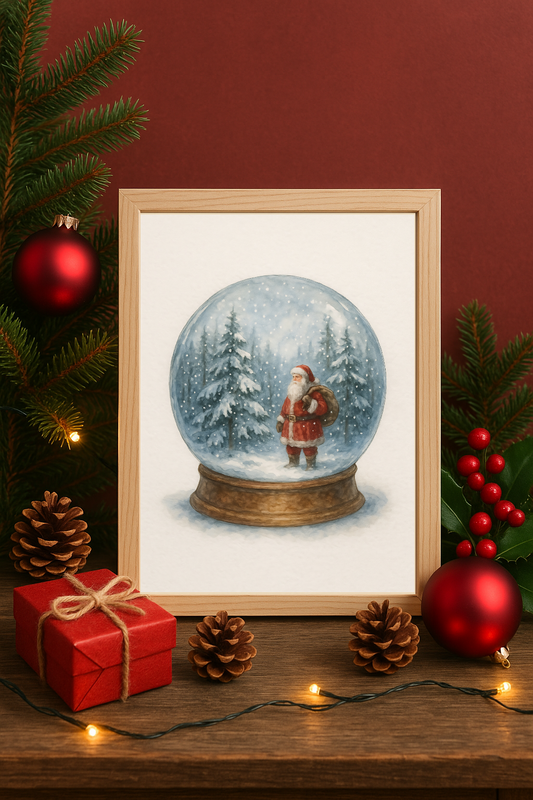 Santa Snow Globe Wall Art – Festive Winter Wonderland Christmas Print