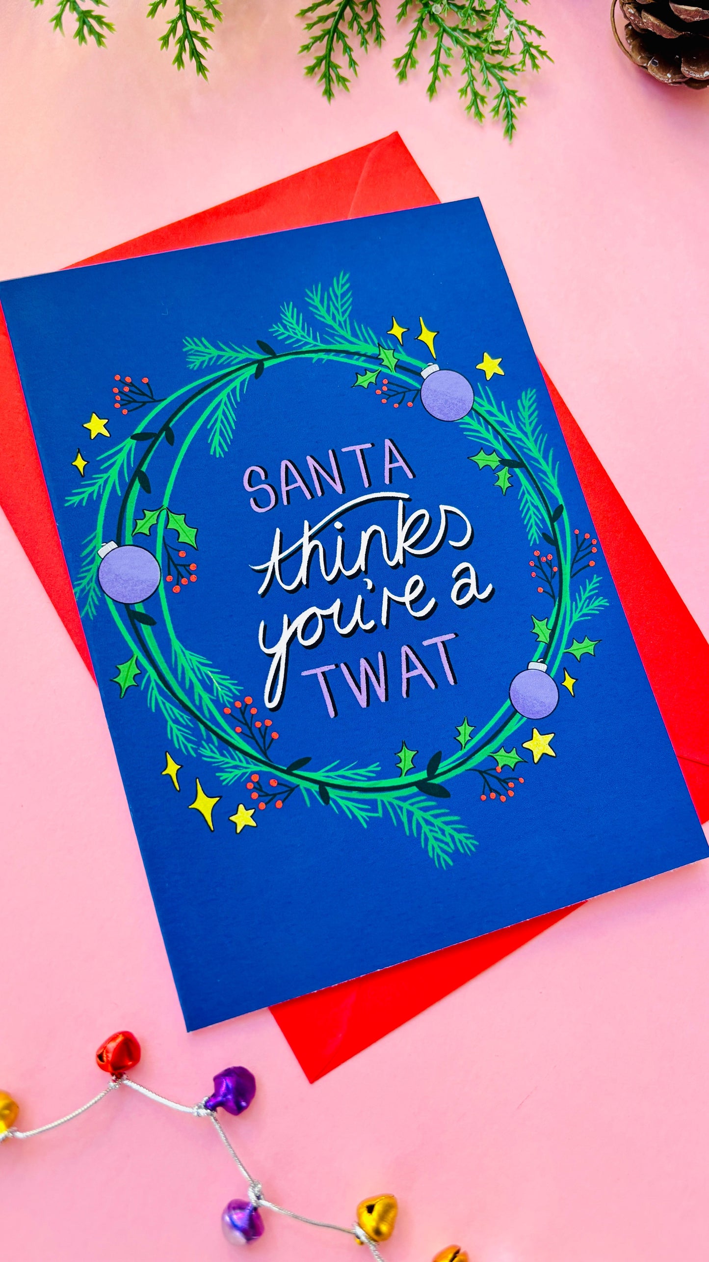 “Santa Thinks You’re a Tw*t” Christmas Card – Funny Cheeky Holiday Greeting