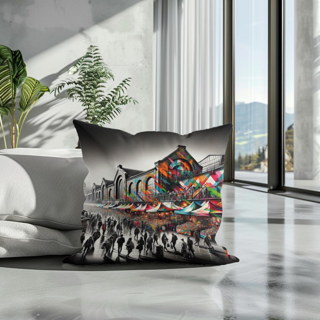London Camden Market Modernist Fusion Cotton Cushion