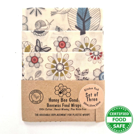 Honey Bee Good Set of 3 Handmade Beeswax Wraps | Scandi