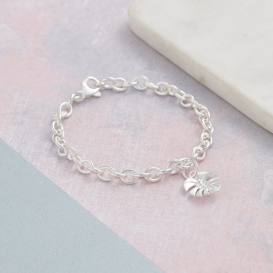 Monstera Palm Silver Charm Bracelet